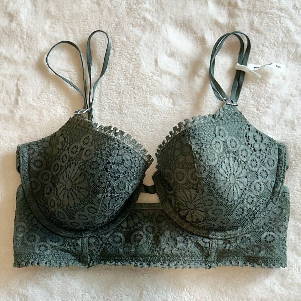 NWT Aerie Green Floral Lace Balconette Bra - 32D